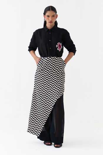 Three Chevron Heavy Cotton Twill Organza Draped Skirt