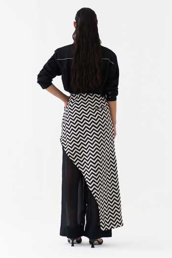 Three Chevron Heavy Cotton Twill Organza Draped Skirt