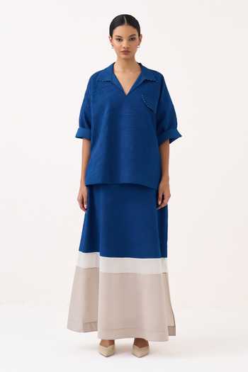Three Cobalt Crush Hand Woven Mul Panelled Skirt Online at Aza Fashions Three_Cobalt Crush Hand Woven Mul Panelled Skirt _Online_at_Aza_Fashions