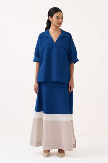 Buy Three Cobalt Crush Hand Woven Mul Panelled Skirt Online at Aza Fashions Buy_Three_Cobalt Crush Hand Woven Mul Panelled Skirt _Online_at_Aza_Fashions
