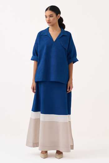 Shop Three Cobalt Crush Hand Woven Mul Panelled Skirt Online at Aza Fashions Shop_Three_Cobalt Crush Hand Woven Mul Panelled Skirt _Online_at_Aza_Fashions