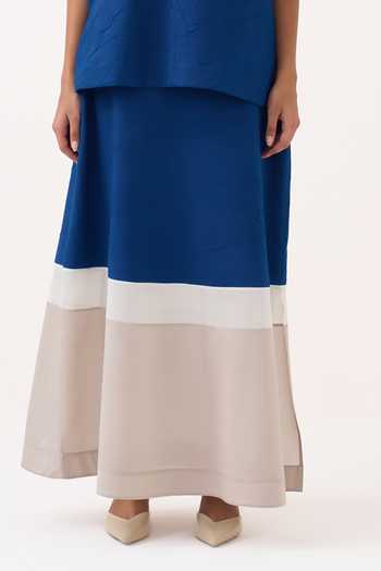Three Cobalt Crush Hand Woven Mul Panelled Skirt at Aza Fashions Three_Cobalt Crush Hand Woven Mul Panelled Skirt _at_Aza_Fashions