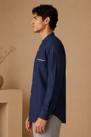 Mayank Modi - Men Blue Cotton And Grey Malai Shirt Online at Aza Fashions Mayank Modi - Men_Blue Cotton And Grey Malai Shirt _Online_at_Aza_Fashions