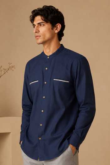 Buy Mayank Modi - Men Blue Cotton And Grey Malai Shirt Online at Aza Fashions Buy_Mayank Modi - Men_Blue Cotton And Grey Malai Shirt _Online_at_Aza_Fashions
