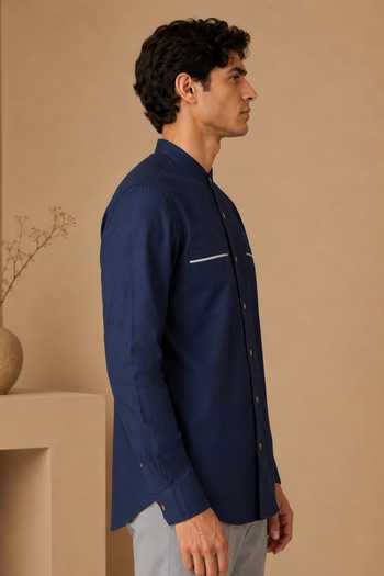Shop Mayank Modi - Men Blue Cotton And Grey Malai Shirt Online at Aza Fashions Shop_Mayank Modi - Men_Blue Cotton And Grey Malai Shirt _Online_at_Aza_Fashions