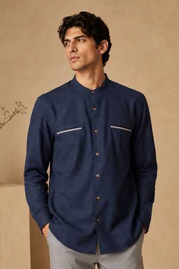 Mayank Modi - Men Blue & Grey Malai Cotton Shirt 