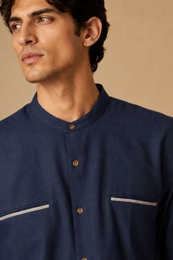 Mayank Modi - Men Blue Cotton And Grey Malai Shirt at Aza Fashions Mayank Modi - Men_Blue Cotton And Grey Malai Shirt _at_Aza_Fashions