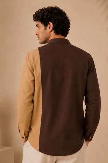 Mayank Modi - Men Brown & Beige Colorblock Shirt