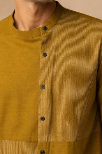 Mayank Modi - Men_Yellow Cotton Mustard Shirt _at_Aza_Fashions