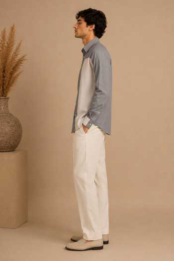 Buy_Mayank Modi - Men_White Cotton Grey And Malai Shirt _Online_at_Aza_Fashions