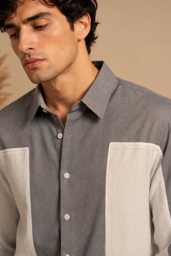 Shop_Mayank Modi - Men_White Cotton Grey And Malai Shirt _Online_at_Aza_Fashions