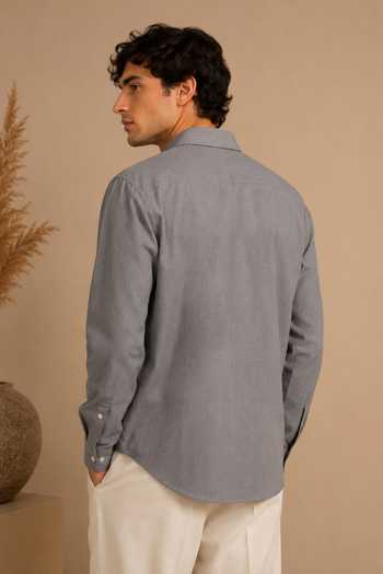 Mayank Modi - Men Grey & White Malai Cotton Shirt