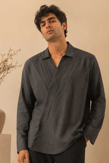 Mayank Modi - Men Pleated Wrap Cotton Shirt