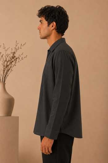 Buy Mayank Modi - Men Grey Cotton Pleated Wrap Shirt Online at Aza Fashions Buy_Mayank Modi - Men_Grey Cotton Pleated Wrap Shirt _Online_at_Aza_Fashions