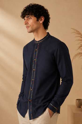 Buy Mayank Modi - Men Blue Cotton Pintuck Shirt Online at Aza Fashions Buy_Mayank Modi - Men_Blue Cotton Pintuck Shirt _Online_at_Aza_Fashions