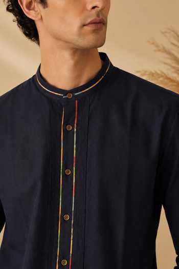 Shop Mayank Modi - Men Blue Cotton Pintuck Shirt Online at Aza Fashions Shop_Mayank Modi - Men_Blue Cotton Pintuck Shirt _Online_at_Aza_Fashions