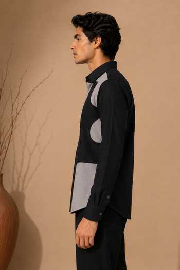 Buy Mayank Modi - Men Black Cotton Color Block Shirt Online at Aza Fashions Buy_Mayank Modi - Men_Black Cotton Color Block Shirt _Online_at_Aza_Fashions
