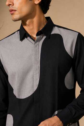 Mayank Modi - Men Black Cotton Color Block Shirt at Aza Fashions Mayank Modi - Men_Black Cotton Color Block Shirt _at_Aza_Fashions
