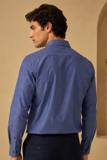 Mayank Modi - Men Denim Blue Malai Cotton Shirt