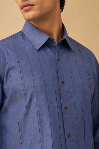 Mayank Modi - Men_Blue Cotton Denim Malai Shirt _at_Aza_Fashions