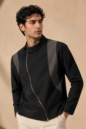 Mayank Modi - Men Textured Bomber Jacket