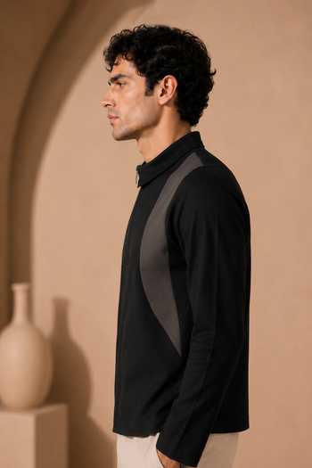Mayank Modi - Men Black Silk, Cotton Textured Bomber Jacket Online at Aza Fashions Mayank Modi - Men_Black Silk, Cotton Textured Bomber Jacket _Online_at_Aza_Fashions