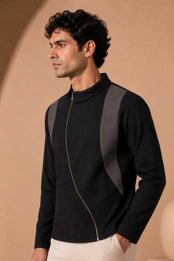 Buy Mayank Modi - Men Black Silk, Cotton Textured Bomber Jacket Online at Aza Fashions Buy_Mayank Modi - Men_Black Silk, Cotton Textured Bomber Jacket _Online_at_Aza_Fashions