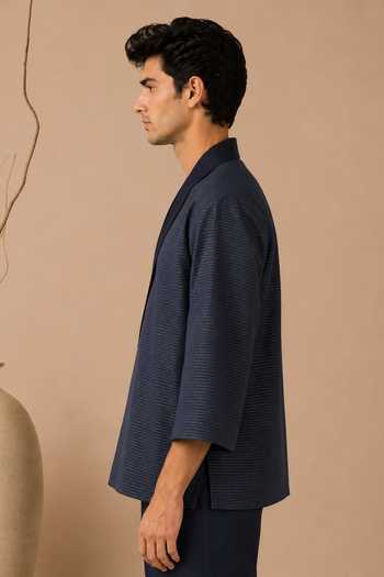 Mayank Modi - Men Blue Cotton Kota Jacket Online at Aza Fashions Mayank Modi - Men_Blue Cotton Kota Jacket _Online_at_Aza_Fashions