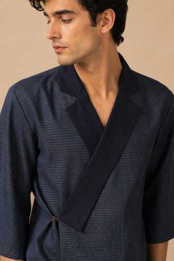Mayank Modi - Men Blue Cotton Kota Jacket at Aza Fashions Mayank Modi - Men_Blue Cotton Kota Jacket _at_Aza_Fashions