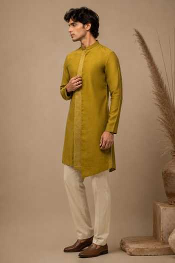Mayank Modi - Men Chanderi Asymmetric Kurta Set