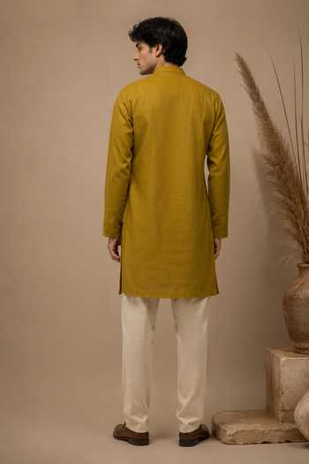 Mayank Modi - Men Chanderi Asymmetric Kurta Set