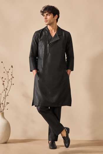 Mayank Modi - Men Black Bemberg Silk Kurta Set