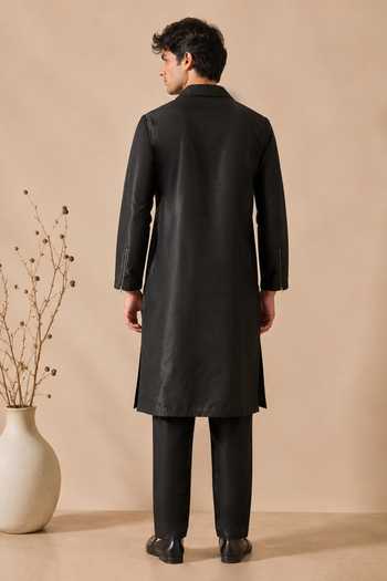 Mayank Modi - Men Black Bemberg Silk Kurta Set