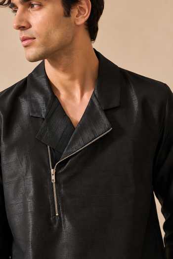 Shop Mayank Modi - Men Black Silk, Bemberg Kurta Set Online at Aza Fashions Shop_Mayank Modi - Men_Black Silk, Bemberg Kurta Set _Online_at_Aza_Fashions