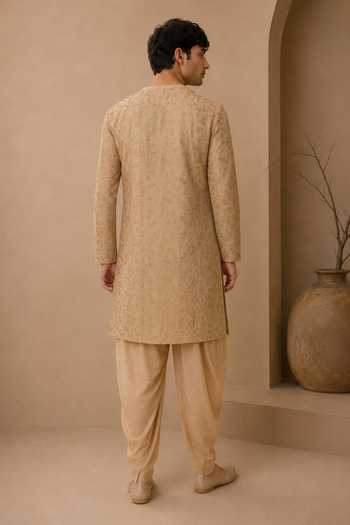 Mayank Modi - Men Gold Chanderi Silk Kurta Set 