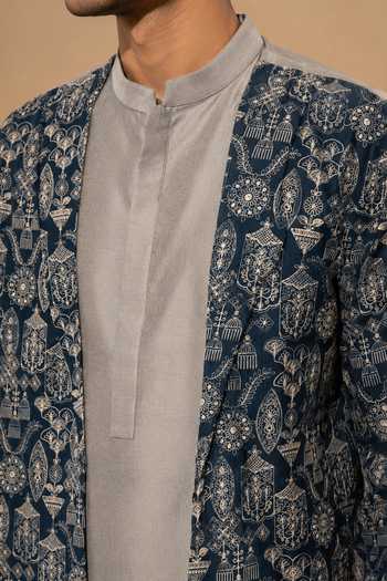 Buy Mayank Modi - Men Silver Chanderi Silk Kurta Set Online at Aza Fashions Buy_Mayank Modi - Men_Silver Chanderi Silk Kurta Set _Online_at_Aza_Fashions