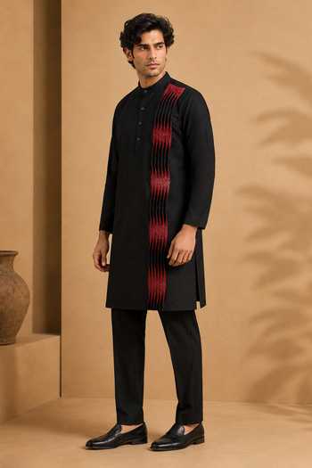 Mayank Modi - Men Black Silk, Cotton Kurta Set Online at Aza Fashions Mayank Modi - Men_Black Silk, Cotton Kurta Set _Online_at_Aza_Fashions