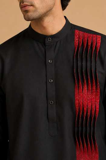 Shop Mayank Modi - Men Black Silk, Cotton Kurta Set Online at Aza Fashions Shop_Mayank Modi - Men_Black Silk, Cotton Kurta Set _Online_at_Aza_Fashions