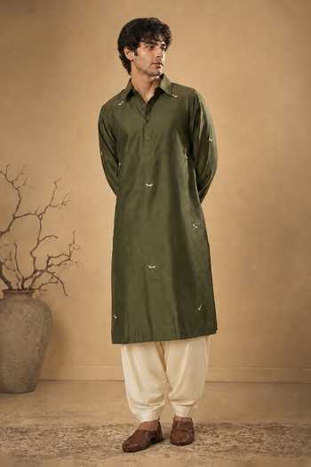 Mayank Modi - Men Embroidered Dragonfly Kurta & Salwar Set 