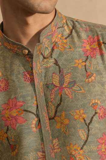 Buy Mayank Modi - Men Green Chanderi Printed Kurta Set Online at Aza Fashions Buy_Mayank Modi - Men_Green Chanderi Printed Kurta Set _Online_at_Aza_Fashions