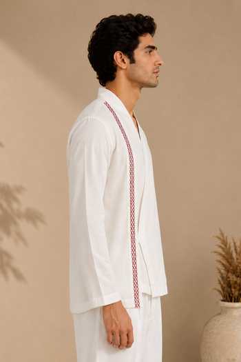 Mayank Modi - Men White Cotton Malai Short Kurta Online at Aza Fashions Mayank Modi - Men_White Cotton Malai Short Kurta _Online_at_Aza_Fashions