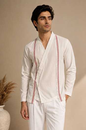 Mayank Modi - Men White Malai Cotton Short Kurta