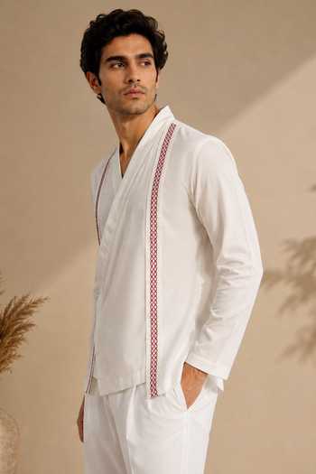 Buy Mayank Modi - Men White Cotton Malai Short Kurta Online at Aza Fashions Buy_Mayank Modi - Men_White Cotton Malai Short Kurta _Online_at_Aza_Fashions