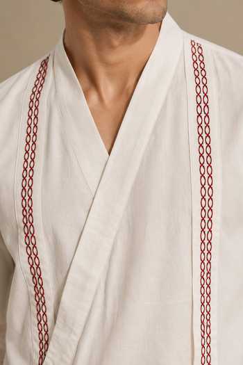 Shop Mayank Modi - Men White Cotton Malai Short Kurta Online at Aza Fashions Shop_Mayank Modi - Men_White Cotton Malai Short Kurta _Online_at_Aza_Fashions