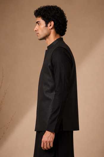 Mayank Modi - Men Black Bemberg, Silk Short Nehru Jacket Online at Aza Fashions Mayank Modi - Men_Black Bemberg, Silk Short Nehru Jacket _Online_at_Aza_Fashions