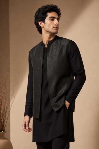 Mayank Modi - Men Bemberg Silk Short Nehru Jacket