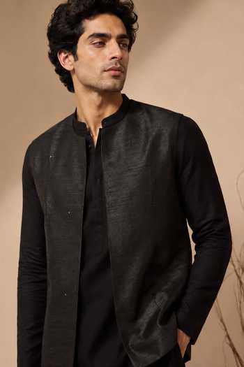 Buy Mayank Modi - Men Black Bemberg, Silk Short Nehru Jacket Online at Aza Fashions Buy_Mayank Modi - Men_Black Bemberg, Silk Short Nehru Jacket _Online_at_Aza_Fashions