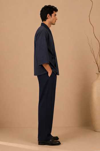 Buy_Mayank Modi - Men_Blue Chanderi Silk Shirt And Pant Set _Online_at_Aza_Fashions