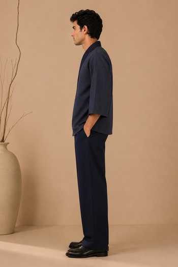 Shop_Mayank Modi - Men_Blue Chanderi Silk Shirt And Pant Set _Online_at_Aza_Fashions