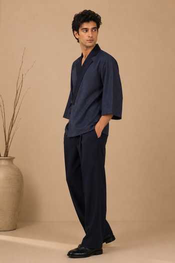 Mayank Modi - Men_Blue Chanderi Silk Shirt And Pant Set _at_Aza_Fashions